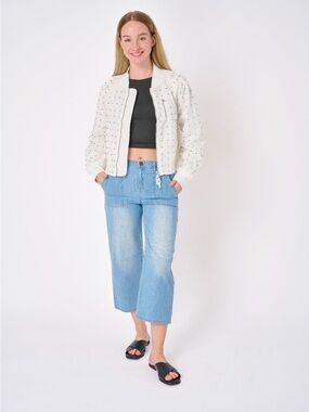 Marrakech Java Barrel Leg Denim Pants Cropped Pleated Blue Size 29 M